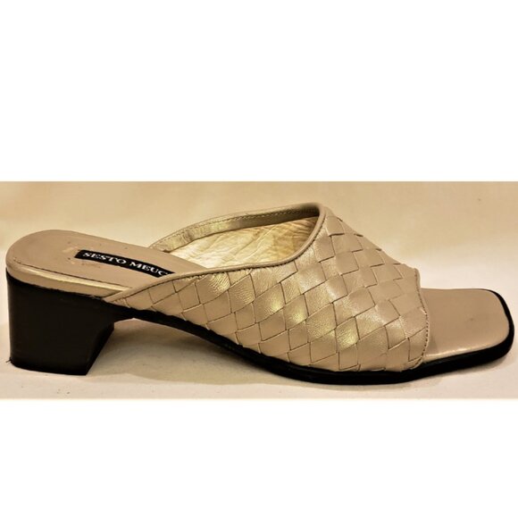 Sesto Meucci Italy Slides Comfort Sandals Size-9M Tan Woven Leather - Picture 2 of 8